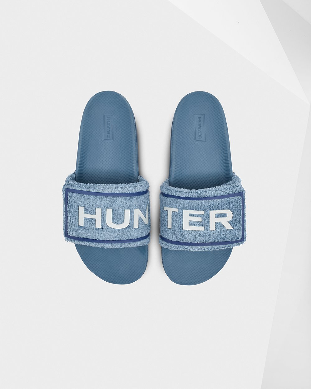 Women Hunter Original Terry Towelling Logo Adjustable | Slides Blue | NZ-68427-YLFX